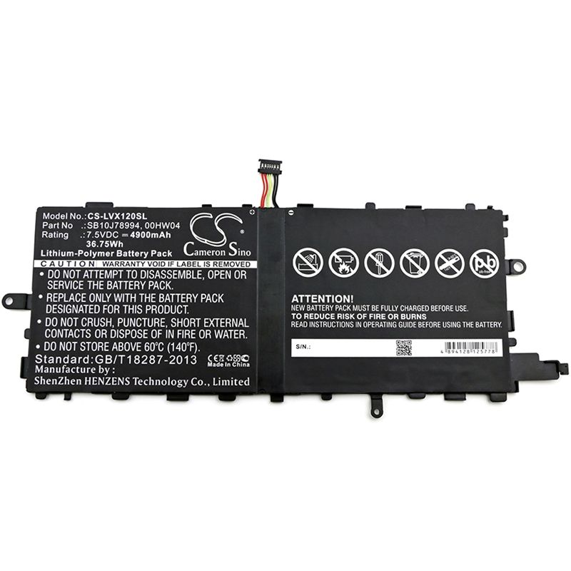 Li-Polymer Battery fits Lenovo, Thinkpad X1 Tablet 7.5V, 4900mAh Tablet Cameron Sino Technology Limited