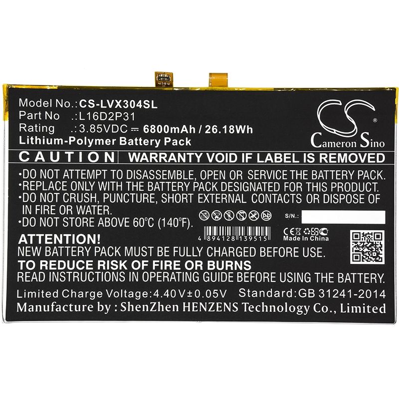 Li-Polymer Battery fits Lenovo, Tab 4 10, Tab 4 10.1, Tab4 10-za2j0030se 3.85V, 6800mAh Tablet Cameron Sino Technology Limited