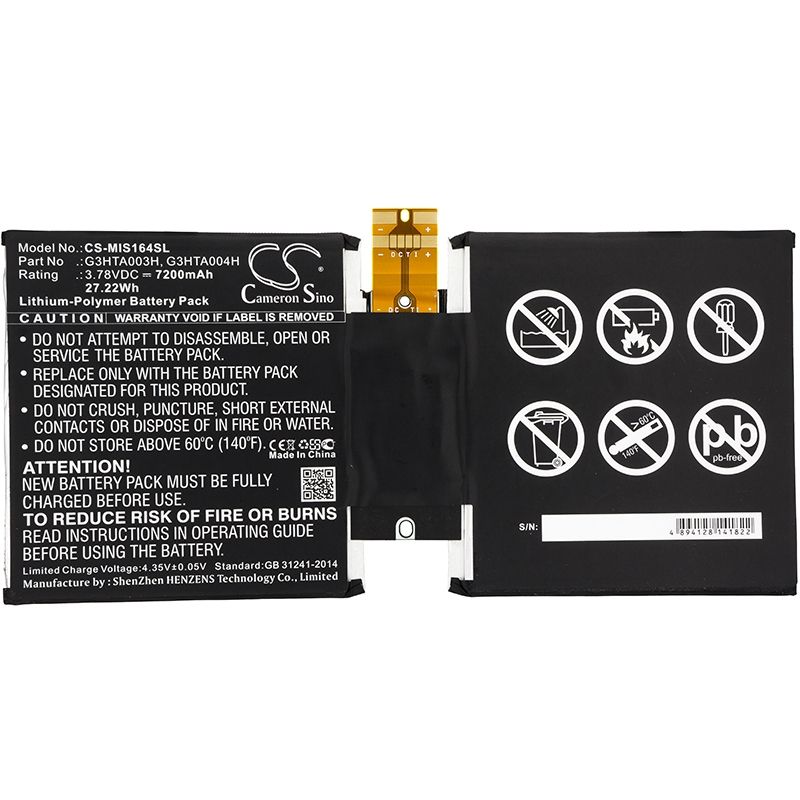 Li-polymer Battery Fits Microsoft, Msk-1645, Surface 3 10.8", Surface 3 1645 3.78v, 7200mah Tablet Cameron Sino Technology Limited