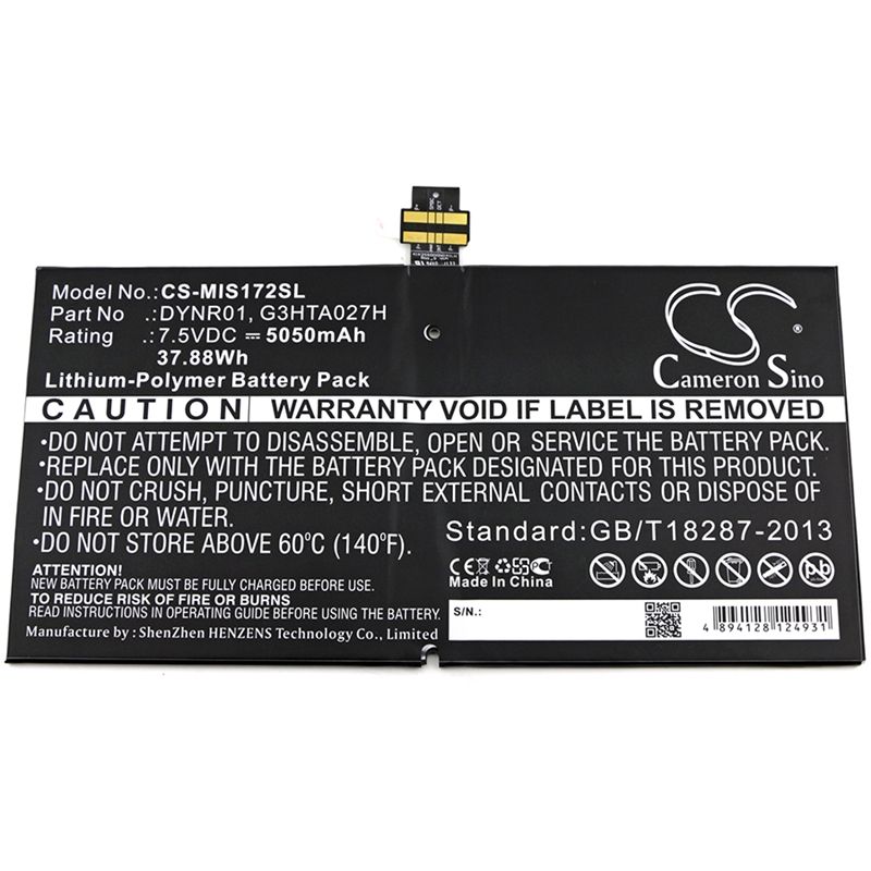 Li-polymer Battery Fits Microsoft, 1724, Surface 4, Surface Pro 4 7.5v, 5050mah Tablet Cameron Sino Technology Limited