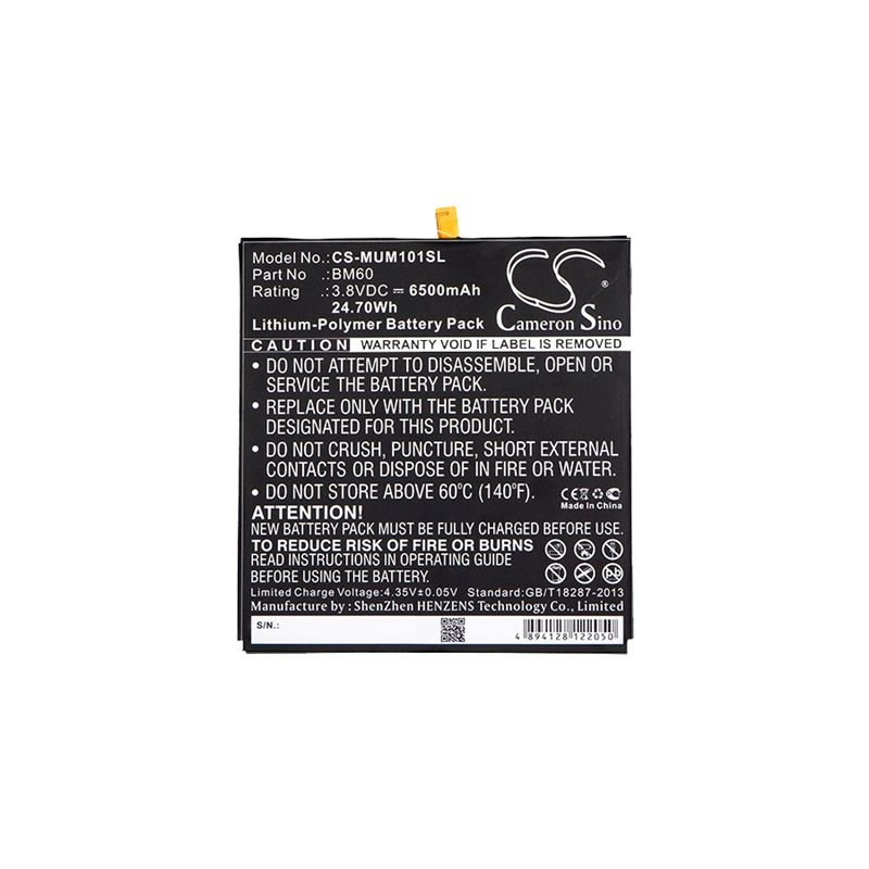 Li-Polymer Battery fits Xiaomi, A0101, A0101 16gb, A0101 64gb 3.8V, 6500mAh Tablet Cameron Sino Technology Limited