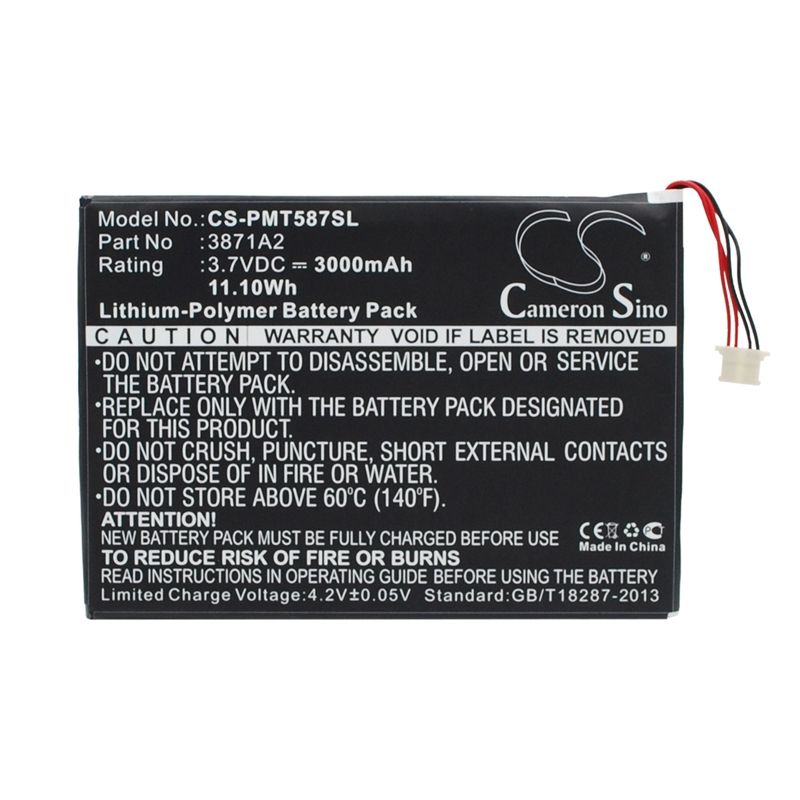 Li-Polymer Battery fits Prestigio, Multipad 7.0 Ultra Duo, Pmt5877c 3.7V, 3000mAh Tablet Cameron Sino Technology Limited
