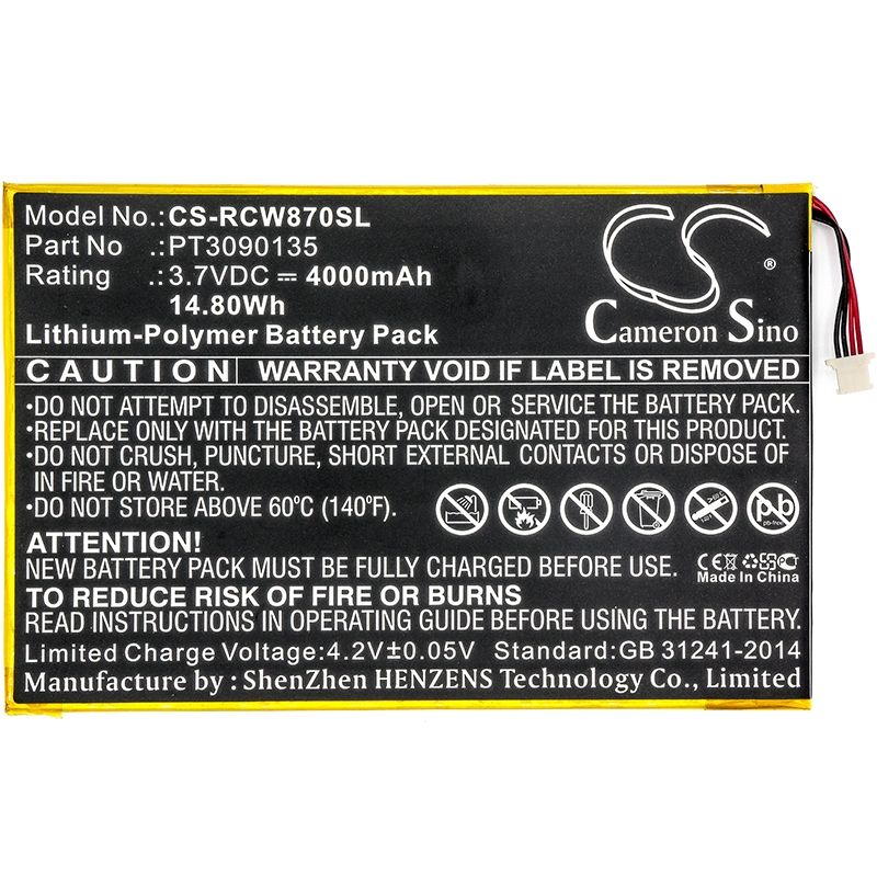Li-polymer Battery Fits Rca, Galileo Pro 11.5", Rct6303w87, Rct6303w87dk 3.7v, 4000mah Tablet Cameron Sino Technology Limited