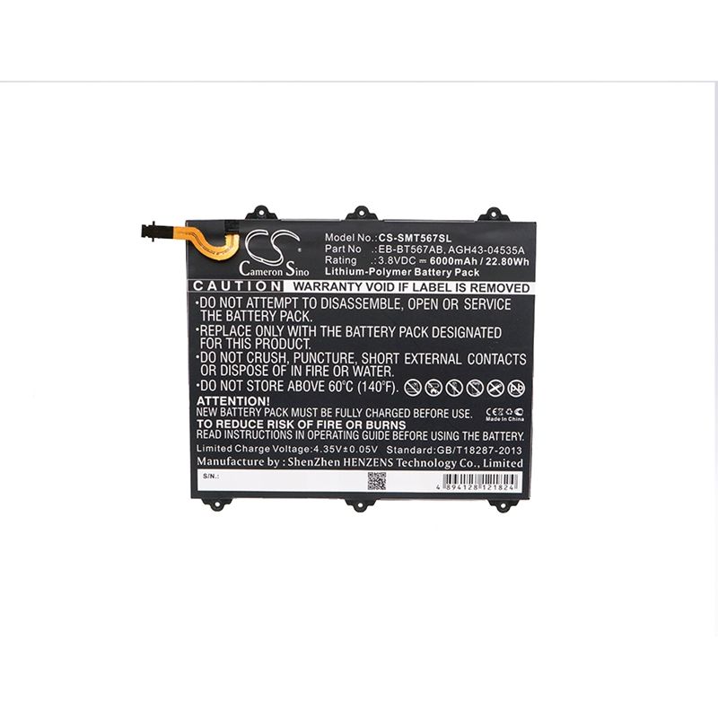 Li-polymer Battery Fits Samsung, Galaxy Tab E 9.6 Xlte, Sm-t560nu, Sm-t567 3.8v, 6000mah Tablet Cameron Sino Technology Limited