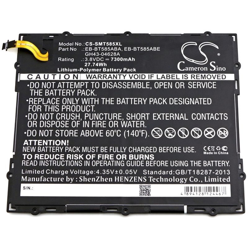 Li-polymer Battery Fits Samsung, Galaxy Tab A 10.1 2016 Td-lte, Galaxy Tab A 10.1 2016 Wifi 3.8v, 7300mah Tablet Cameron Sino Technology Limited