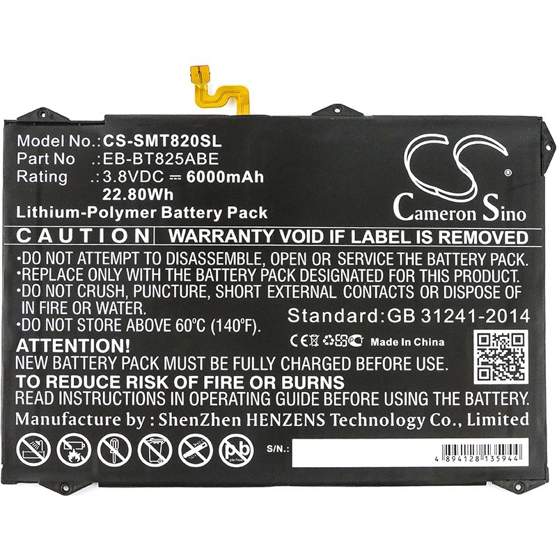 Li-polymer Battery Fits Samsung, Galaxy Tab S3 9.7, Galaxy Tab S3 9.7 Xlte, Sm-t820 3.8v, 6000mah Tablet Cameron Sino Technology Limited