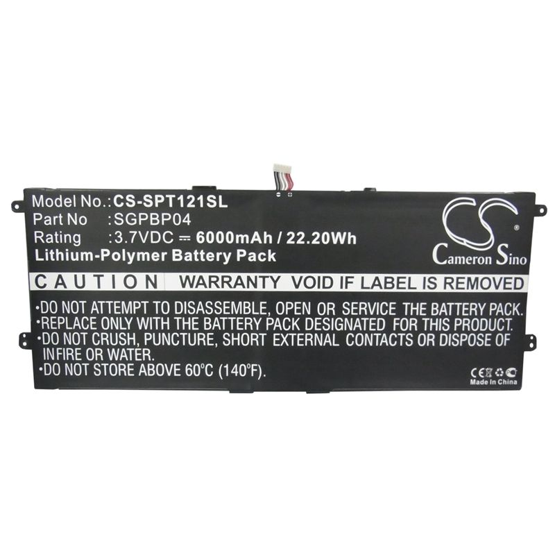 Li-Polymer Battery fits Sony, Gpt121, Sgpt121us/s, Tablet S 3.7V, 6000mAh Tablet Cameron Sino Technology Limited