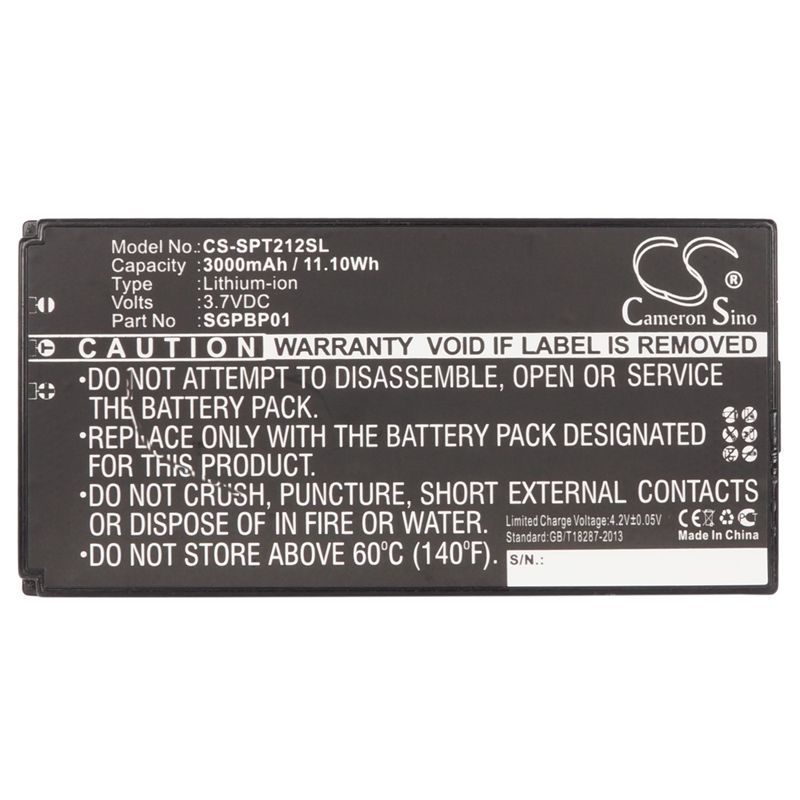 Li-ion Battery fits Sony, Sgpt211au/s, Sgpt211cn, Sgpt211cn/s 3.7V, 3000mAh Tablet Cameron Sino Technology Limited