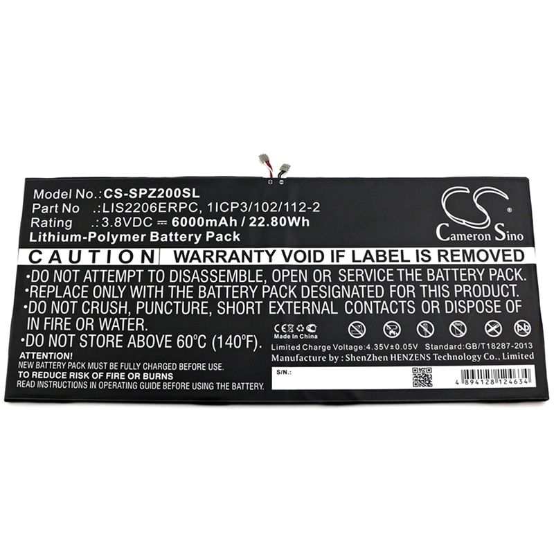 Li-polymer Battery Fits Sony, Castor, Sgp511, Sgp512 3.8v, 6000mah Tablet Cameron Sino Technology Limited