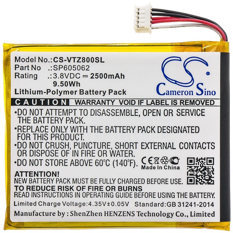 Li-Polymer Battery fits Vtech, 80-169500, Kidibuzz 3.8V, 2500mAh Tablet Cameron Sino Technology Limited
