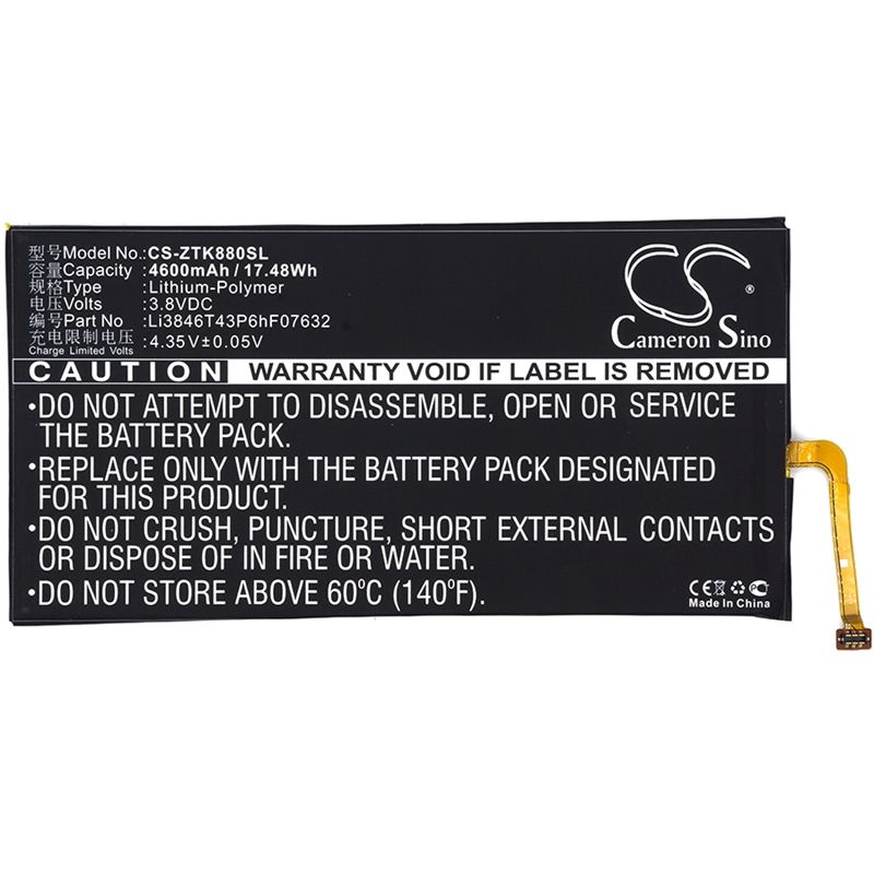 Li-polymer Battery Fits At&t, Trek 2 Hd, Trek 2 Hd Lte, Zte 3.8v, 4600mah Tablet Cameron Sino Technology Limited