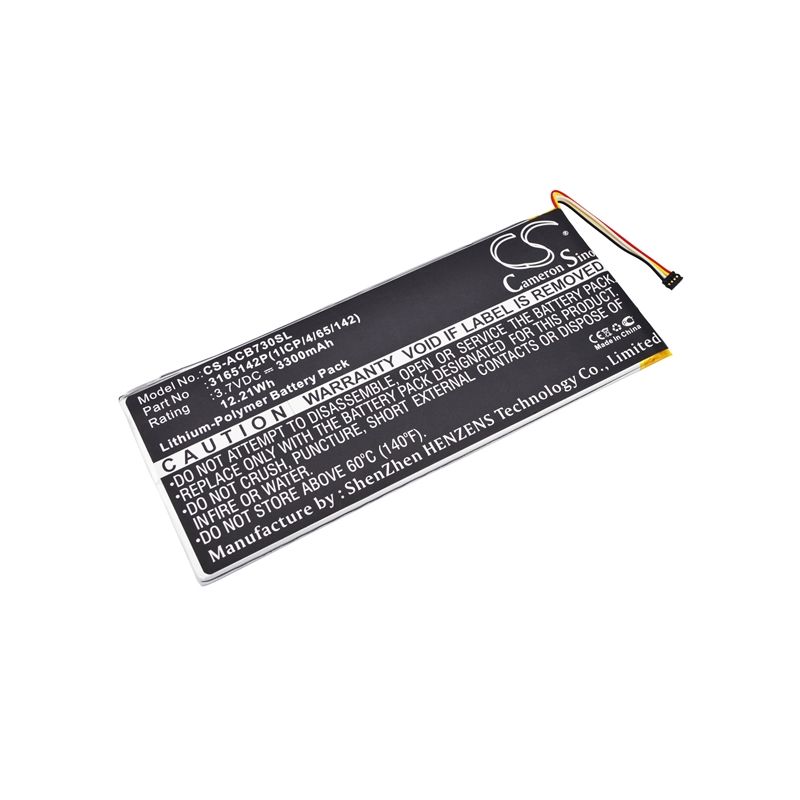 Li-polymer Battery Fits Acer, A1402, Iconia One 7 B1-730, Iconia One 7 B1-730hd 3.7v, 3300mah Tablet Cameron Sino Technology Limited