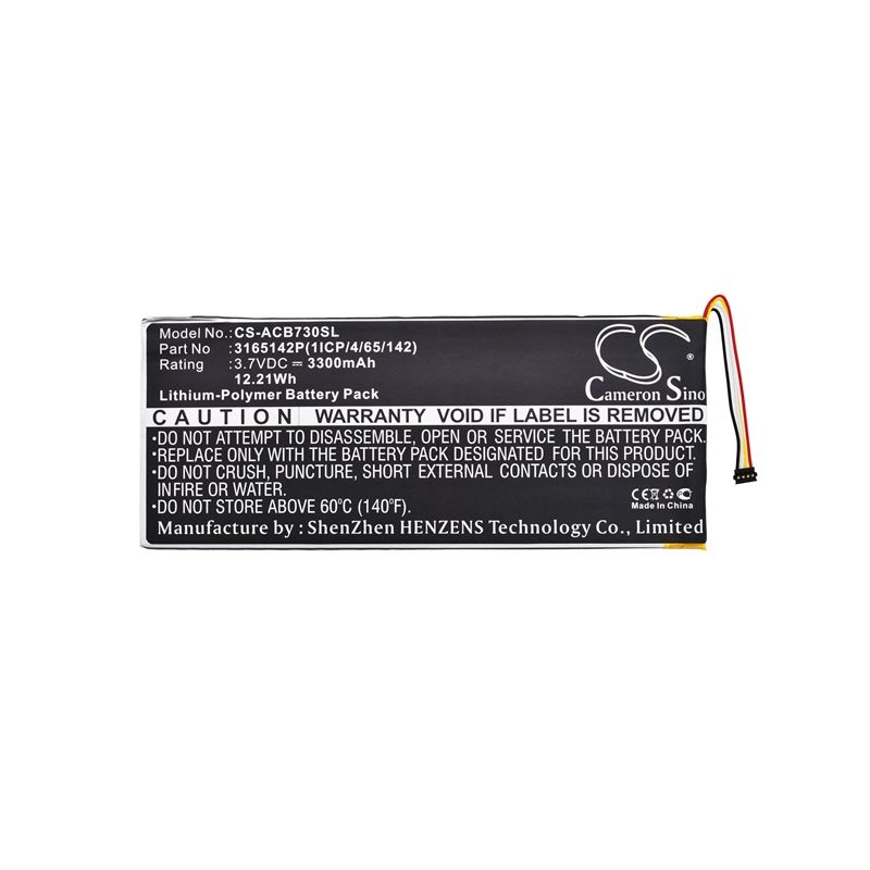 Li-polymer Battery Fits Acer, A1402, Iconia One 7 B1-730, Iconia One 7 B1-730hd 3.7v, 3300mah Tablet Cameron Sino Technology Limited