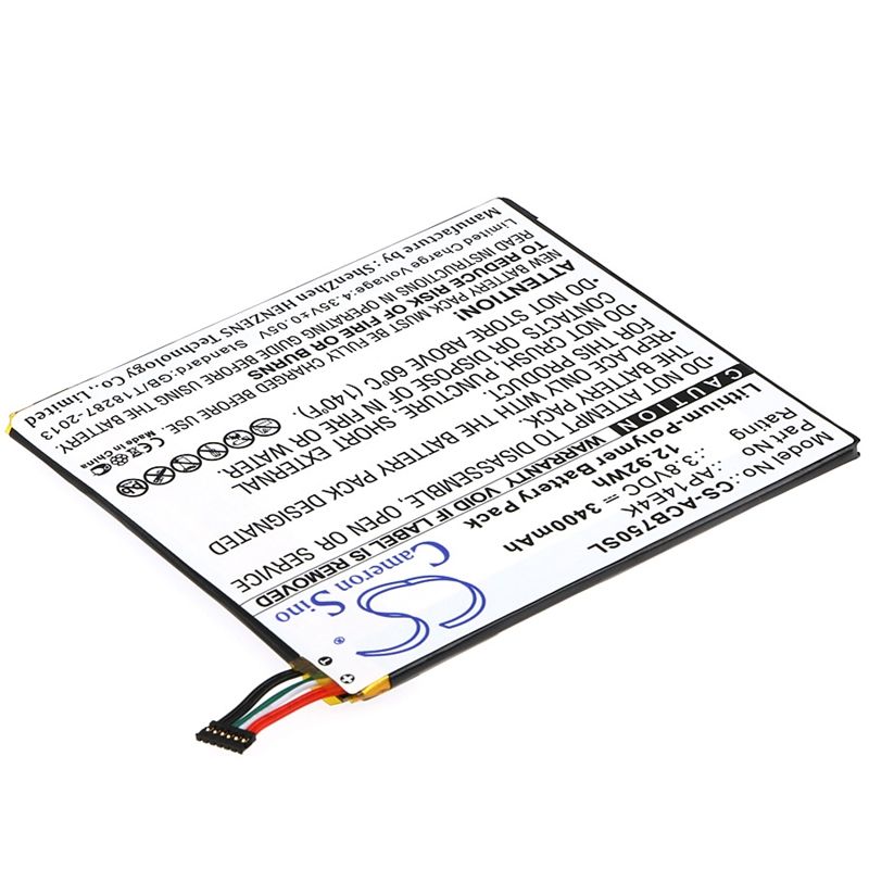 Li-polymer Battery Fits Acer, Iconia One 7 B1-750 3.8v, 3400mah Tablet Cameron Sino Technology Limited