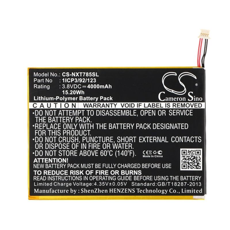 Li-polymer Battery Fits Nextbook, Nx785qc16g, Nx785qc8g 3.8v, 4000mah Tablet Cameron Sino Technology Limited