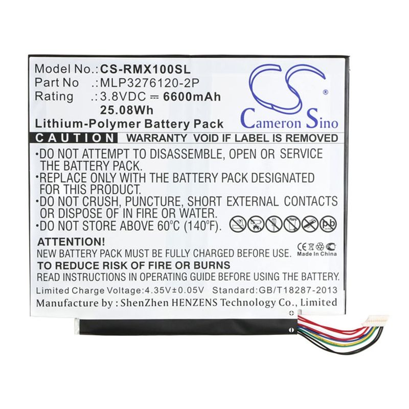 Li-Polymer Battery fits Verizon, Ellipsis 10, Ellipsis 10 Xlte, Qtair7 3.8V, 6600mAh Tablet Cameron Sino Technology Limited