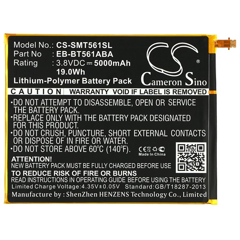 Li-polymer Battery Fits Samsung, Galaxy Tab E Nook Edition 9.6, Sm-t560, Sm-t561 3.8v, 5000mah Tablet Cameron Sino Technology Limited