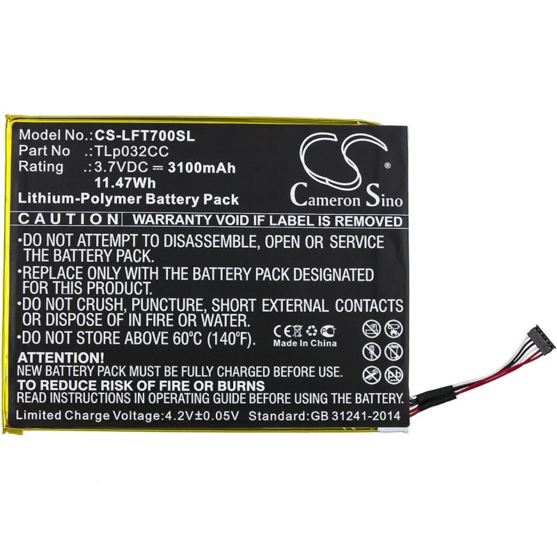 Li-polymer Battery Fits Alcatel, 9005x, One Touch Pixi 8 8.0 3g, Ot-9005x 3.7v, 3100mah Tablet Cameron Sino Technology Limited