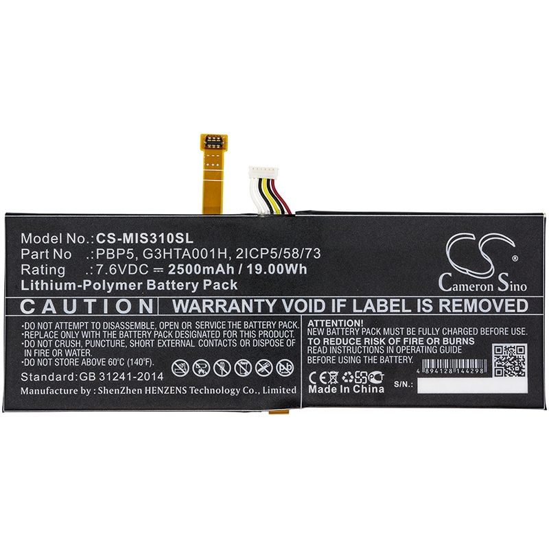 Li-polymer Battery Fits Microsoft, Surfacebook With Performance Base 7.6v, 2500mah Tablet Cameron Sino Technology Limited