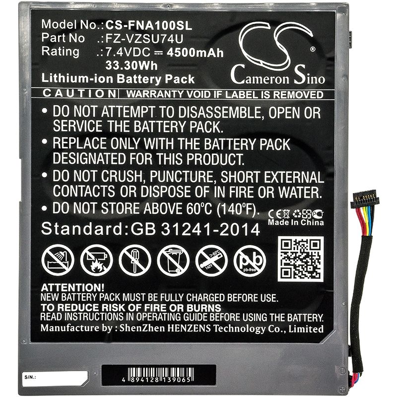 Li-ion Battery fits Panasonic, Toughpad Fz-a1, Toughpad Fz-a1 4g 7.4V, 4500mAh Tablet Cameron Sino Technology Limited