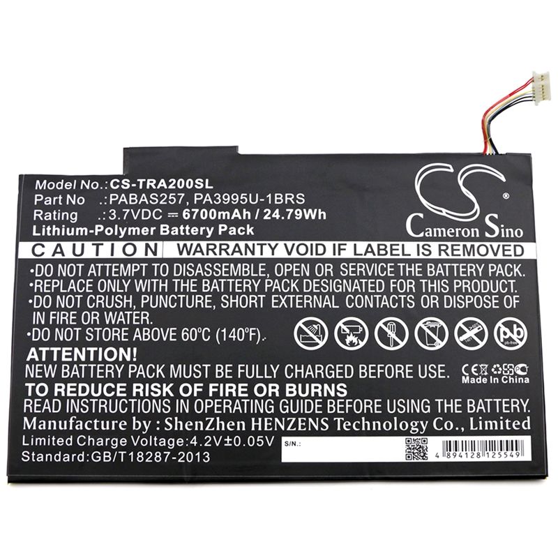 Li-Polymer Battery fits Toshiba, Excite At200, Excite At200-101, Excite At205 3.7V, 6700mAh Computer Cameron Sino Technology Limited (Suspended)