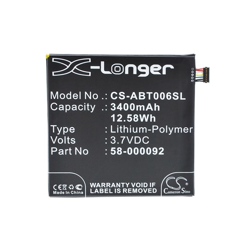 Li-polymer Battery Fits Amazon, 26s1006, B00kc6i06s, B00kc6iuo0 3.7v, 3400mah Tablet Cameron Sino Technology Limited