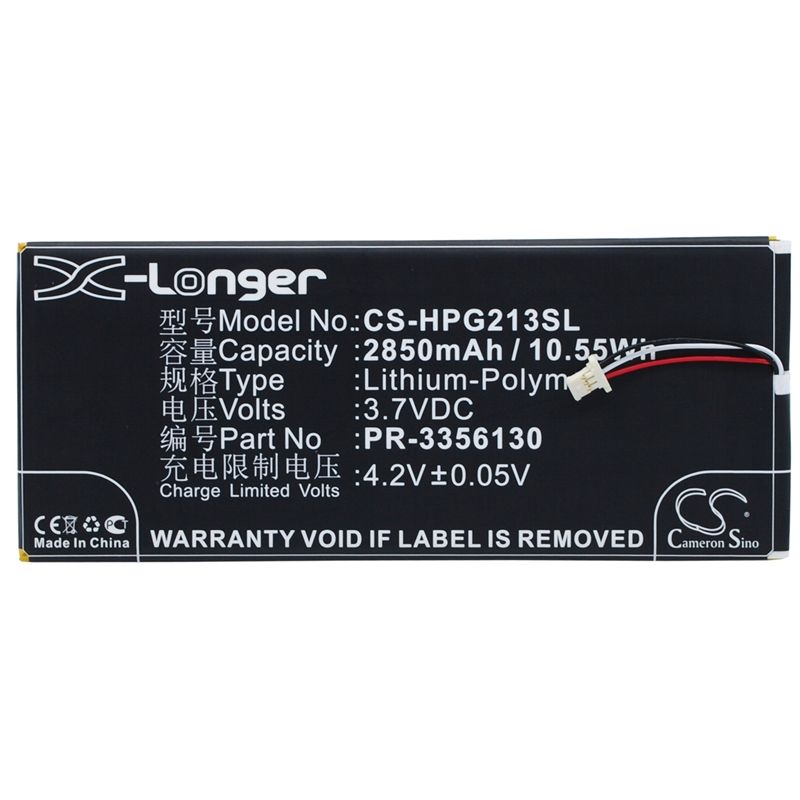 Li-Polymer Battery fits Hp, Slate 7 G2 1311, Slate 7 G2 1315 3.7V, 2850mAh Tablet Cameron Sino Technology Limited