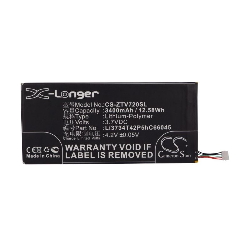 Li-Polymer Battery fits Zte, V72, V72a, Velox 3.7V, 3400mAh Tablet Cameron Sino Technology Limited