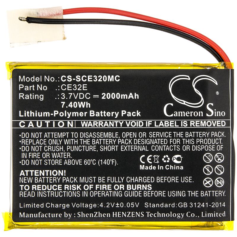 Li-Polymer Battery fits Safety Vision, Prima Facie, Sv-primaface32e 3.7V, 2000mAh Body Camera Cameron Sino Technology Limited