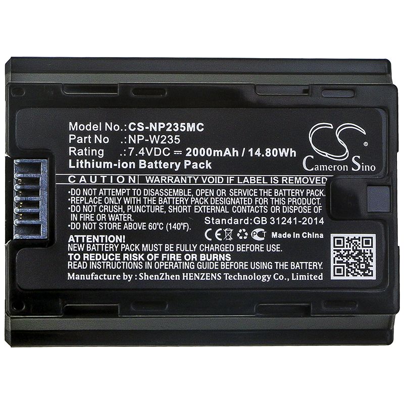 Li-ion Battery fits Fujifilm, X-t4 7.4V, 2000mAh Camera Cameron Sino Technology Limited
