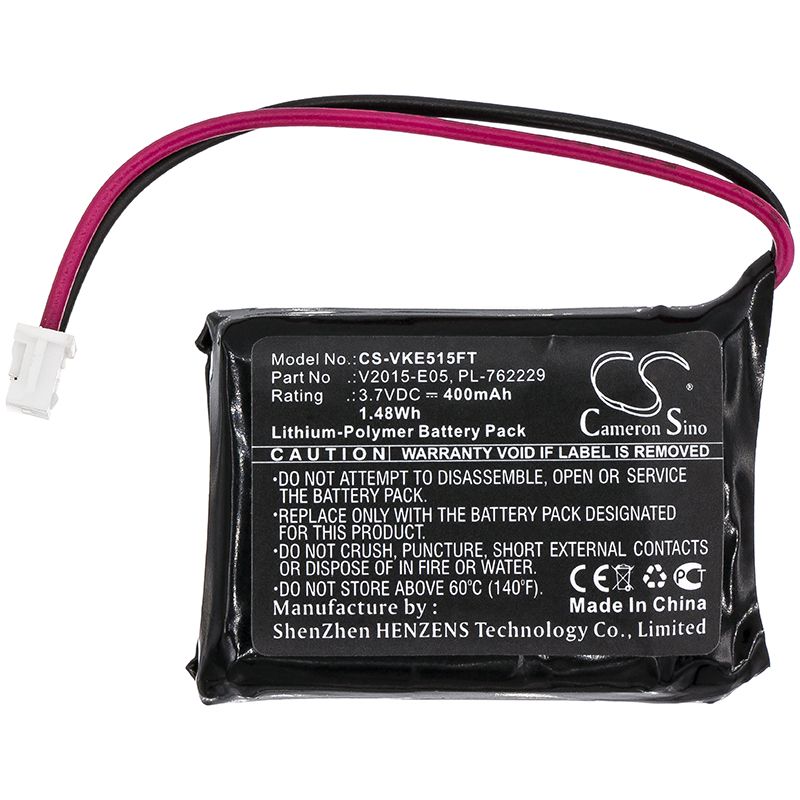 Li-Polymer Battery fits Vikli, E05 V2015, V2015-e05 3.7V, 400mAh Flashlight Cameron Sino Technology Limited