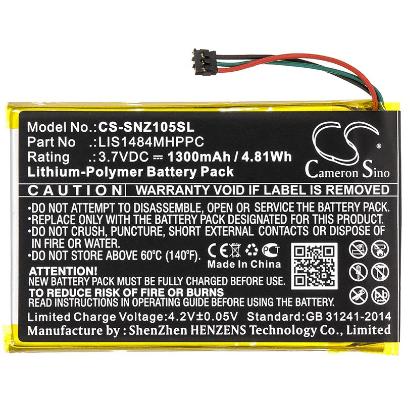 Li-Polymer Battery fits Sony, Nwz-z1050, Nwz-z1050n 3.7V, 1300mAh Media Player Cameron Sino Technology Limited