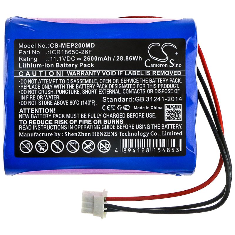 Li-ion Battery fits Medical Econet, Compact 2 11.1V, 2600mAh Medical Cameron Sino Technology Limited