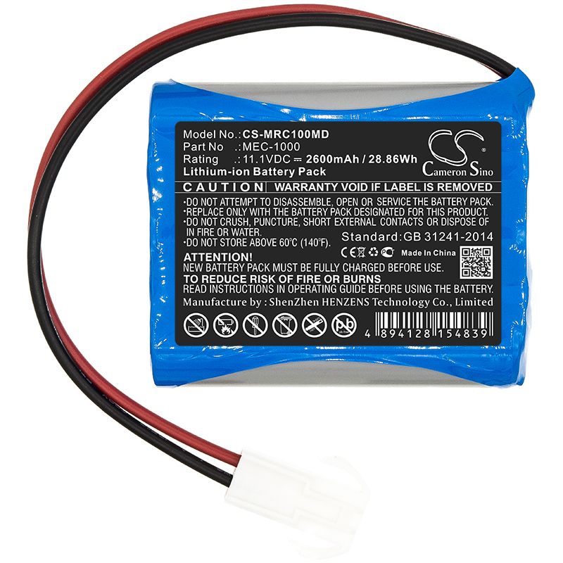 Li-ion Battery fits Mindray, Mec-1000 11.1V, 2600mAh Medical Cameron Sino Technology Limited