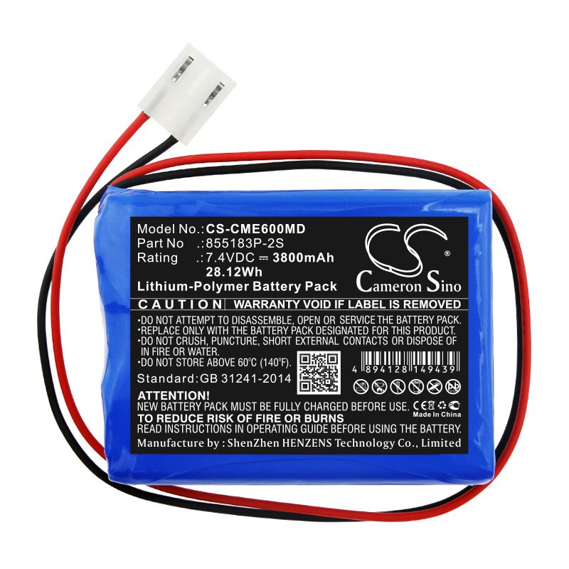 Li-Polymer Battery fits Contec, Ecg-600g 7.4V, 3800mAh Medical Cameron Sino Technology Limited