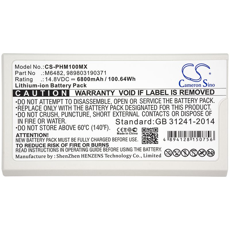 Li-ion Battery fits Philips, Defibrillator Dfm100, Defibrillator Dfm-100 14.8V, 6800mAh Medical Cameron Sino Technology Limited