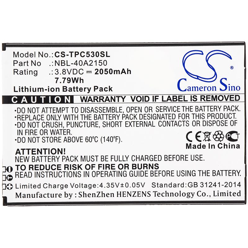 Li-ion Battery fits Neffos, C5 Plus, Tp7031a 3.8V, 2050mAh Mobile & SmartPhone Cameron Sino Technology Limited