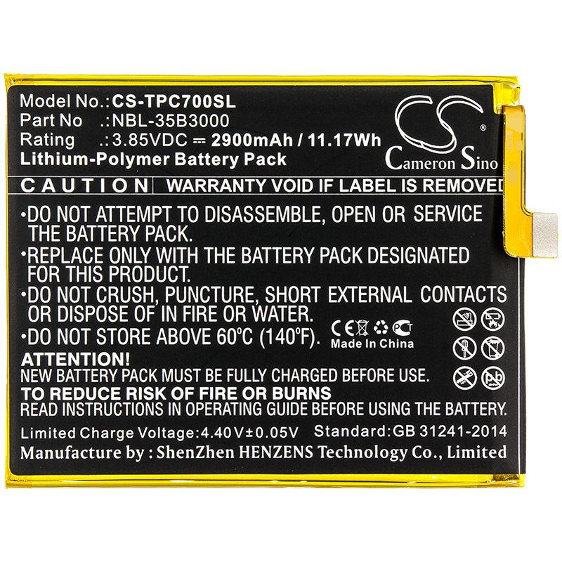 Li-Polymer Battery fits Neffos, C7 Dual Sim, C7 Dual Sim Lte Am 3.85V, 2900mAh Mobile & SmartPhone Cameron Sino Technology Limited