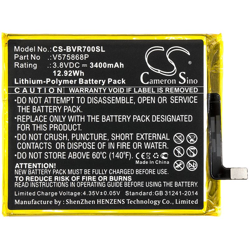 Li-Polymer Battery fits Blackview, Bv7000 3.8V, 3400mAh Mobile & SmartPhone Cameron Sino Technology Limited