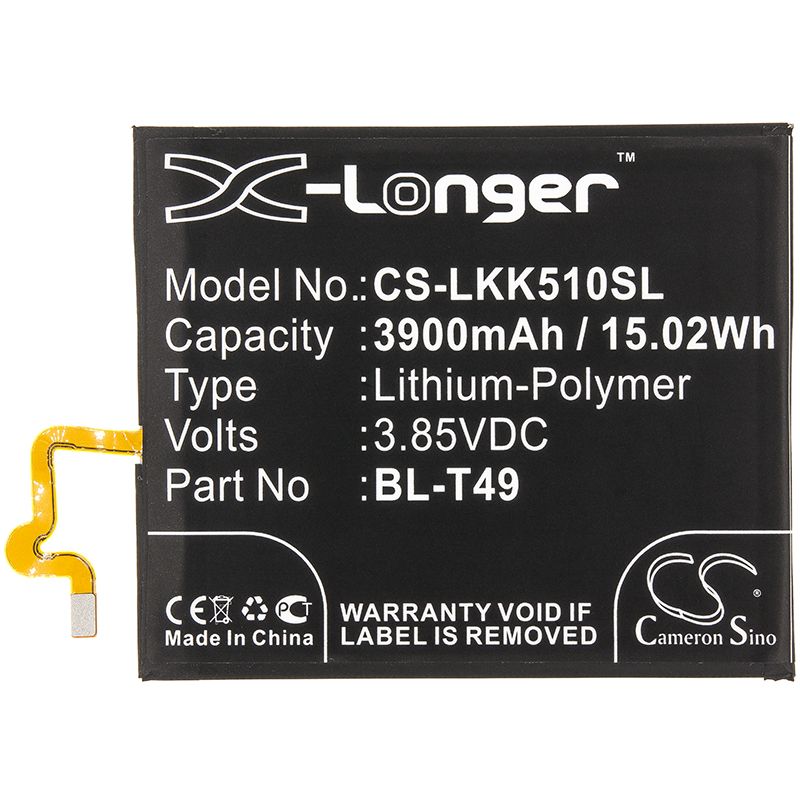 Li-Polymer Battery fits Lg, K510, K51s 3.85V, 3900mAh Mobile & SmartPhone Cameron Sino Technology Limited