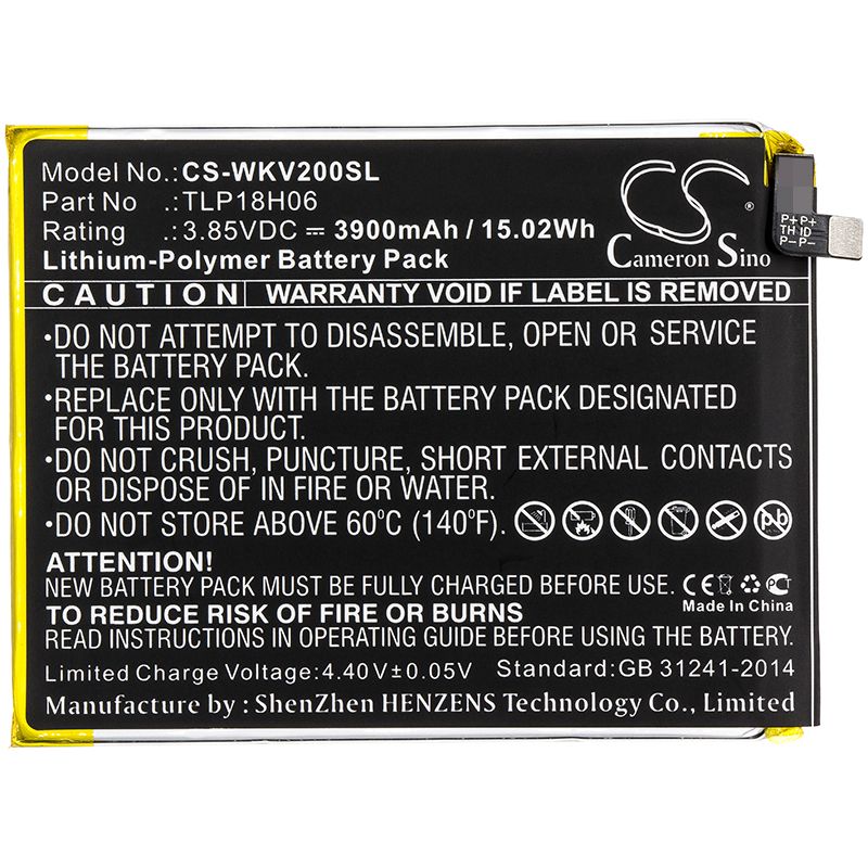 Li-Polymer Battery fits Wiko, View2 Go 3.85V, 3900mAh Mobile & SmartPhone Cameron Sino Technology Limited