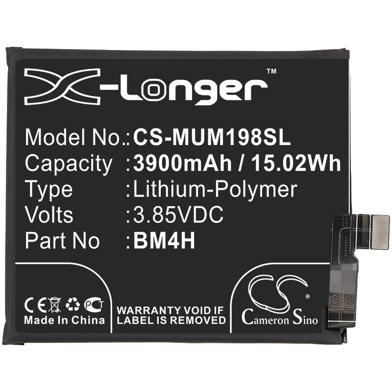 Li-Polymer Battery fits Xiaomi, 9 Pro 5g, M1908f1xe 3.85V, 3900mAh Mobile & SmartPhone Cameron Sino Technology Limited