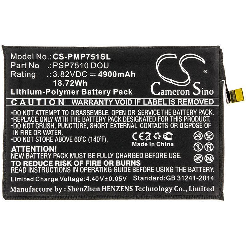 Li-Polymer Battery fits Prestigio, Muze C7 Duo, Psp7510 Dou 3.82V, 4900mAh Mobile & SmartPhone Cameron Sino Technology Limited