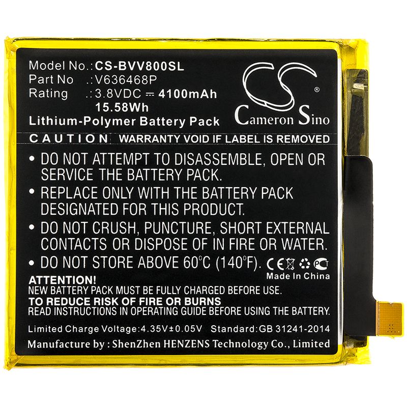 Li-Polymer Battery fits Blackview, Bv8000 3.8V, 4100mAh Mobile & SmartPhone Cameron Sino Technology Limited