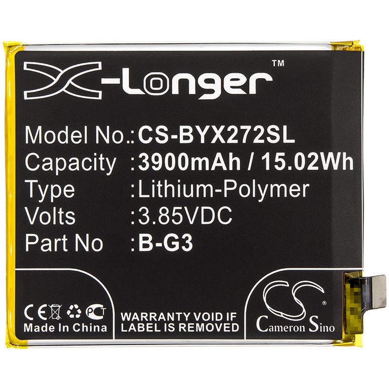 Li-Polymer Battery fits Bbk, V1836, V1836t 3.85V, 3900mAh Mobile & SmartPhone Cameron Sino Technology Limited