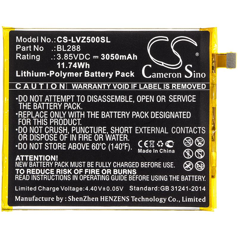 Li-Polymer Battery fits Lenovo, L78011, L78012 3.85V, 3050mAh Mobile & SmartPhone Cameron Sino Technology Limited