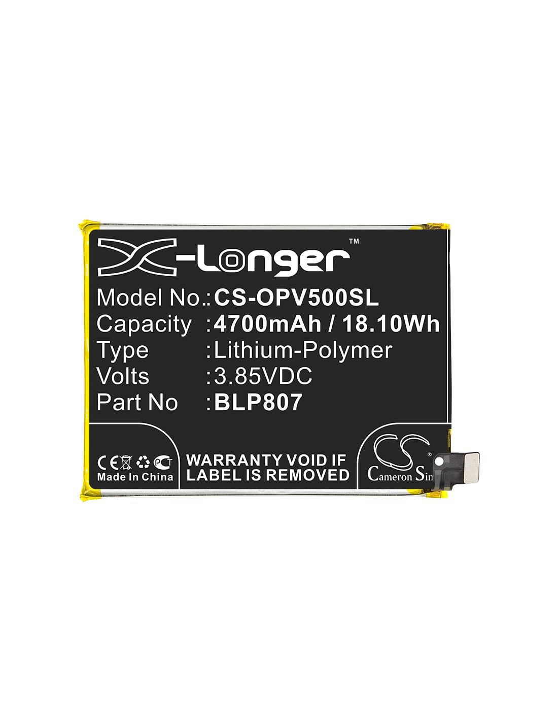 Li-Polymer Battery fits Oppo, Realme V5 3.85V, 4700mAh Mobile & SmartPhone Cameron Sino Technology Limited