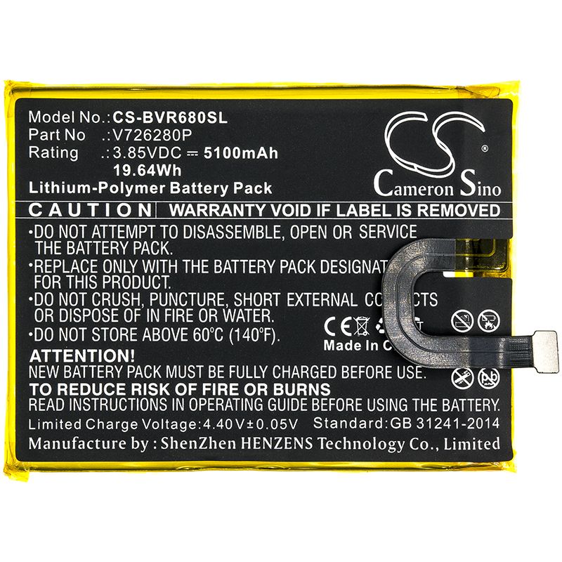 Li-Polymer Battery fits Blackview, Bv6800 3.85V, 5100mAh Mobile & SmartPhone Cameron Sino Technology Limited