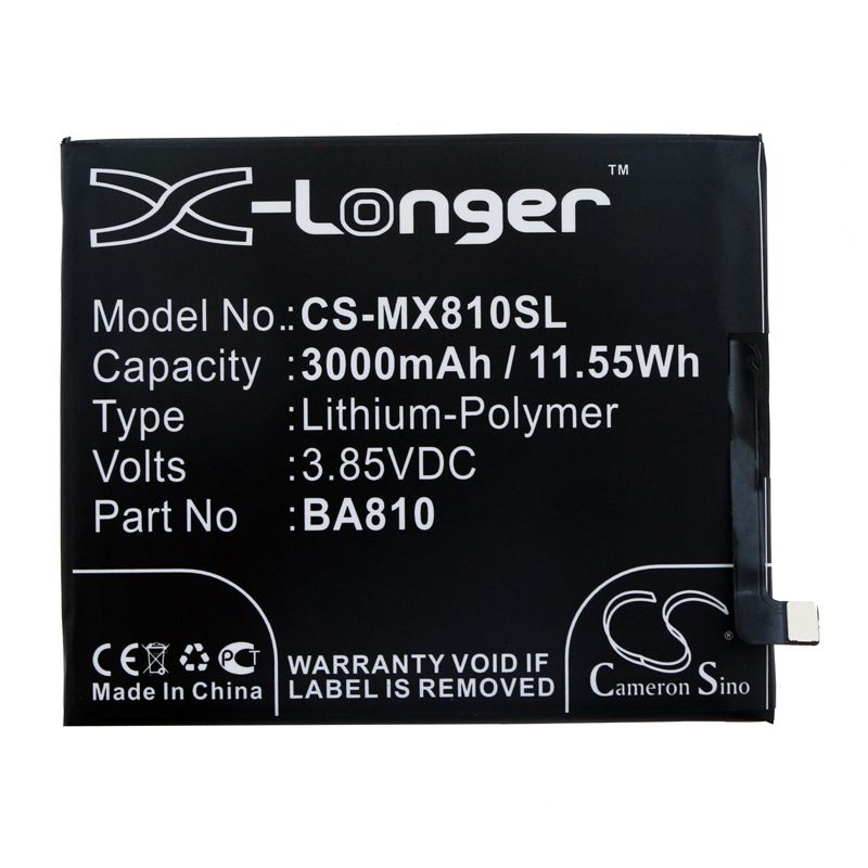 Li-Polymer Battery fits Meizu, M810h, M8c 3.85V, 3000mAh Mobile & SmartPhone Cameron Sino Technology Limited