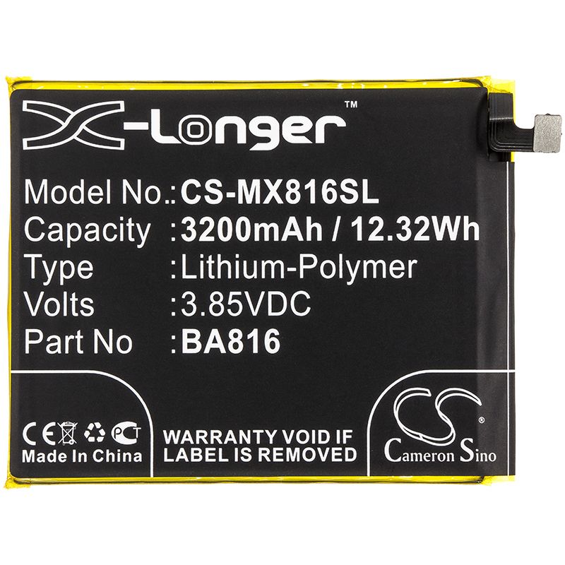Li-Polymer Battery fits Meizu, M816q, V8 3.85V, 3200mAh Mobile & SmartPhone Cameron Sino Technology Limited
